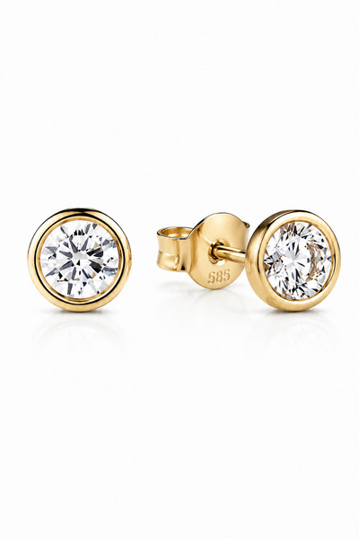 KAIROS JEWELRY 14 Ayar Altın Minimal Zarif Günlük Tektaş Küpe