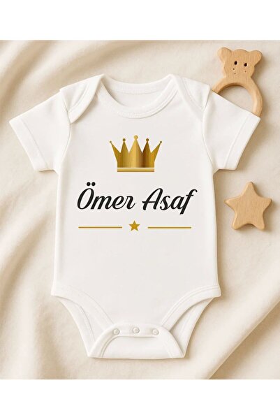 Kişiye Özel İsimli Bebek Body Gold Taçlı Yeni Doğan Zıbın096