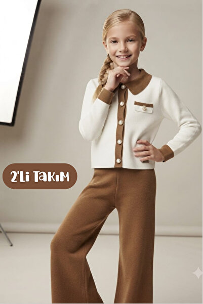 Hilal Akıncı Kids Pearl Button Knitwear Cardigan Solid Color Knitwear Pants S...