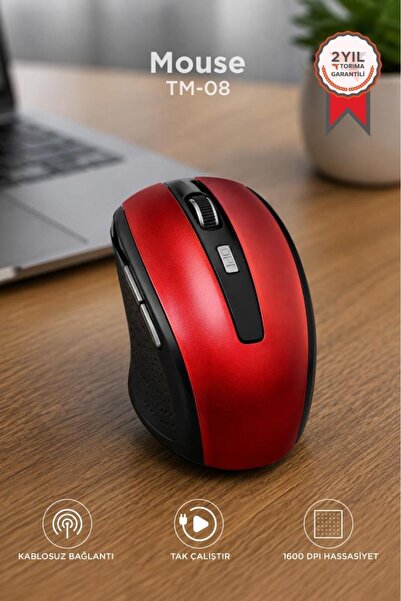 Torima Mouse Yan Tuşlu Optik Kablosuz Fare TM08 Kırmızı