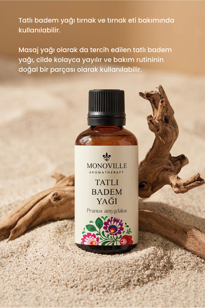 Monoville Tatlı Badem Yağı 30 ml Soğuk Sıkım Saf ve Doğal (Sweet Almond Oil)