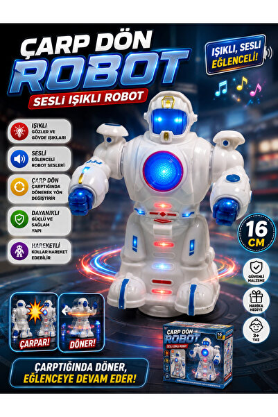 TRUST STORE Çarp Dön Sesli Işıklı Robot 16 Cm Beyaz