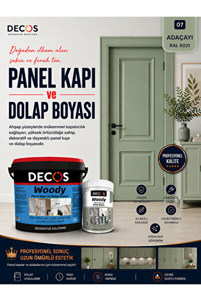 DECOS WOODY - Panel Kapı ve Panel Ahşap Boyası Su Bazlı Kokusuz 8 farklı renk...