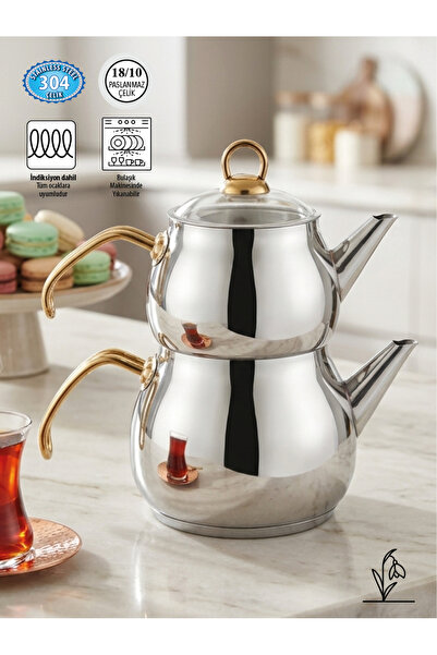 FMS |   Medium Size Globe Gold 18/10 Steel Teapot |   Induction Base |   1.25...
