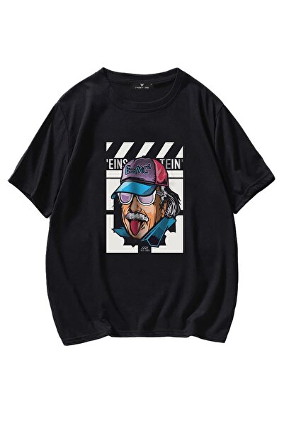 Tarzsokak Unisex crna Einstein Štampano Oversize kroj majica