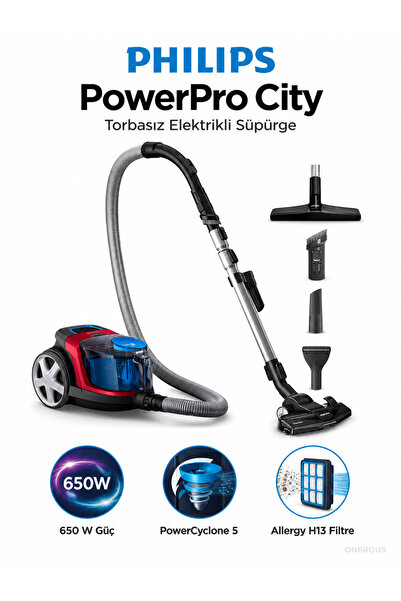 Philips Torbasız Elektrikli Süpürge Güçlü Emiş Gücü Performansı 650W, PowerCy...