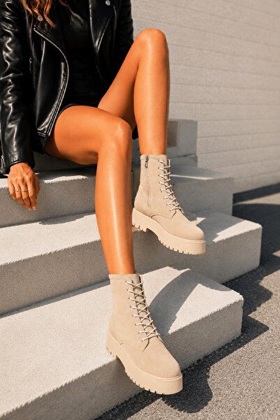 Scarpebutik Martines Beige Suede Thin Fur Waterproof Winter Snow Boots Side S...