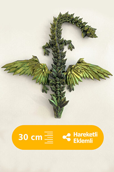 Artimon 3D Store Kristal Kanatlı Ejderha 30 cm Parlak Yeşil-Siyah Renkli Ejde...