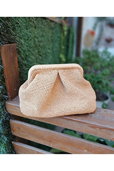 hati El yapımı hasır gizli burslu clutch portföy çanta