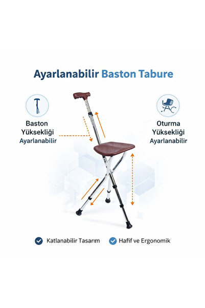 Comfort Plus Oturaklı Baston | Yüksekliği Ayarlanabilir, Alüminyum Şase, Hafi...