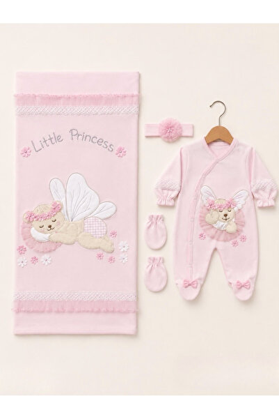 Kardeşler Bebe Baby Girl Little Princess Embroidered 4-Piece Blanket and Romp...