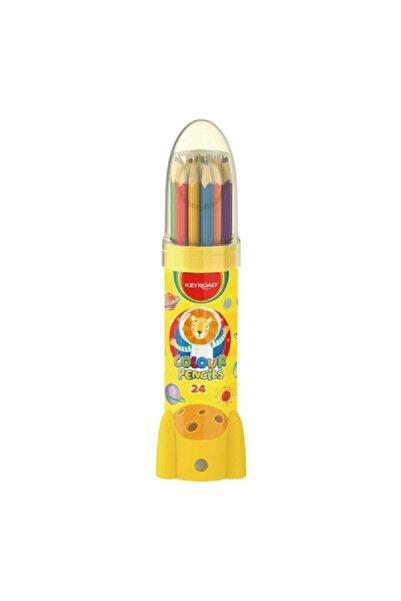 KEYROAD Creioane colorate, triunghiulare, 24 culori, cutie metalica cu ascuti...