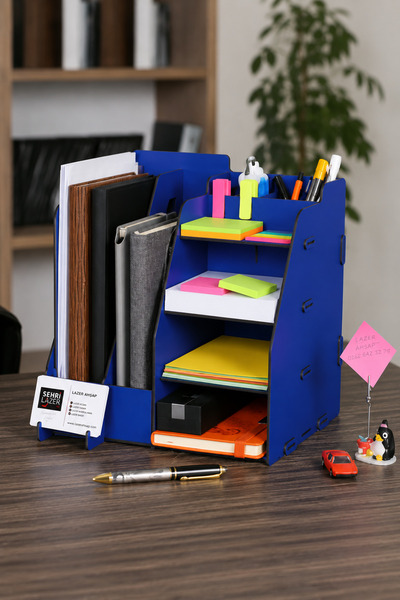 ByKurt Document Rack Wooden Organizer Table Top Organizer Blue