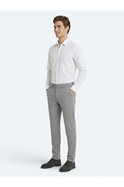 Kip Gri Dokuma Slim Fit Casual Pantolon