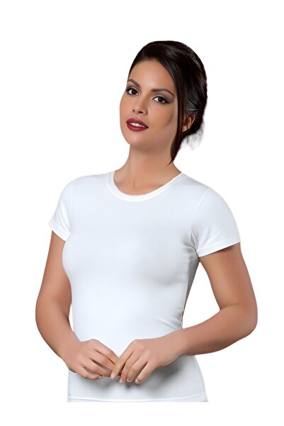 İki Yıldız 100% Cotton Ribbed Half Sleeve Crochet Women's Undershirt Undershi...