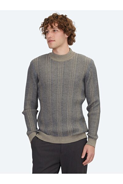 Kip Mink Crew Neck Jacquard Wool Blend Knit Sweater
