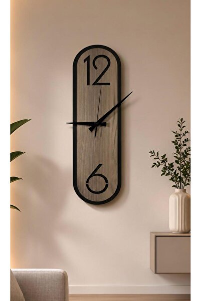 Nera Tasarım Dekoratif Ahşap Dikey Duvar Saati Modern Minimalist Sessiz Mekan...