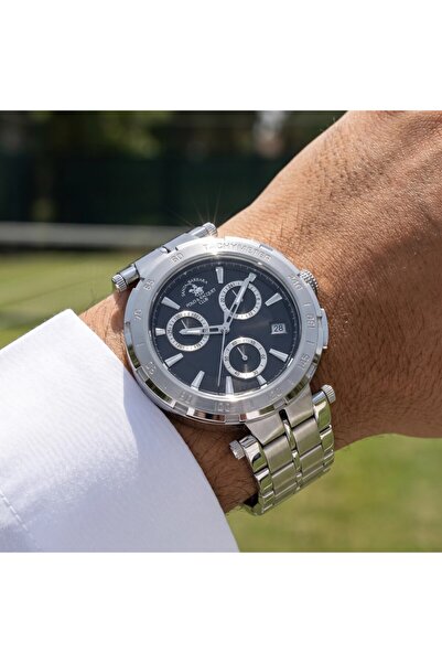 Santa Barbara Polo & Racquet Club ساعة ليجند الفضية المصنوعة من الفولاذ المقا...