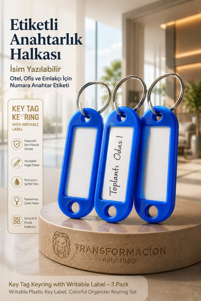 Transformacion Etiketli 3'lü Anahtarlık Halkası – İsim Yazılabilir, Metal Hal...