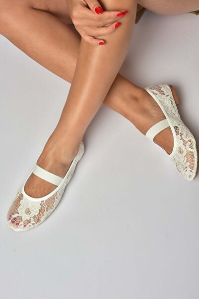 Fox Shoes Y726924306 Balerini de damă din dantelă albă