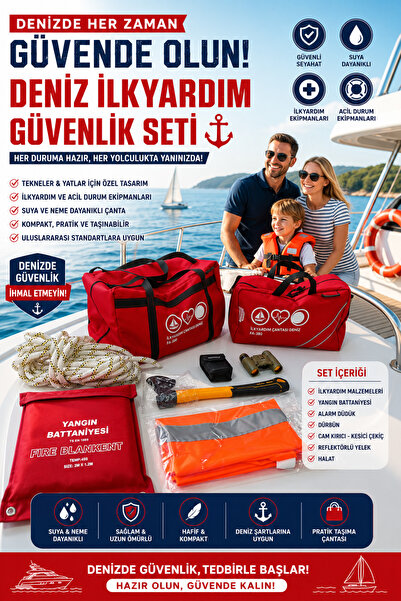 SAVASISG mavi bayrak deniz tekne ilkyardım çantası (36*20*18 CM OMUZ ASKILI)