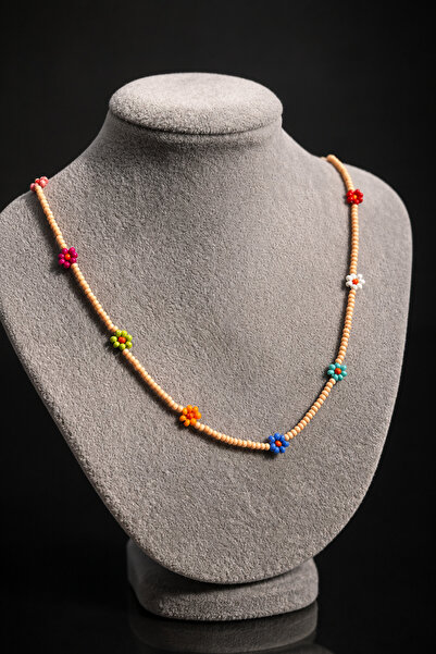 ByMerve Bym Salmon Daisy Sand Bead Necklace Handmade Women's Children's Summe...