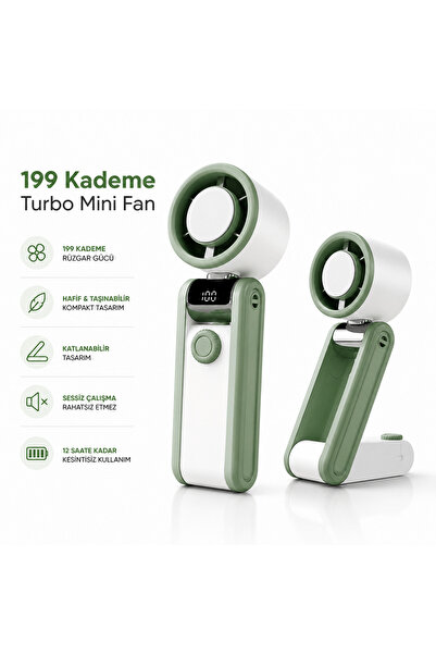 TARÇIN Turbo Mini Fan 199 Kademeli Dijital Göstergeli Katlanabilir Şarjlı El ...