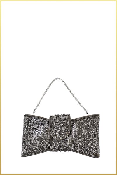 birizmoda Beaded Bow Model Embroidered Evening Dress Bag - Metallic Gray