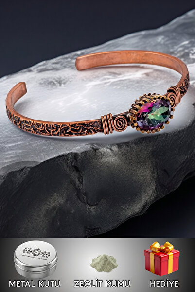 OSMANLI GÜMÜŞ Women's Copper Bracelet - Mystic Topaz Stone Shuttle Tree Bark ...