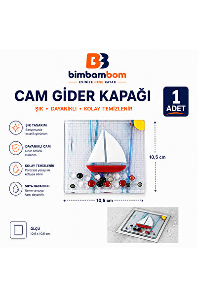 bimbambom Dekoratif Cam Gider Kapağı, Gider Süsü, 10x10 Cm Banyo Süsü Balkon ...