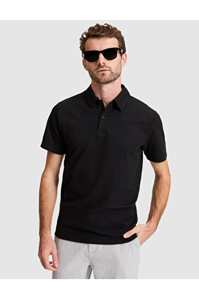 Pierre Cardin تي شيرت أسود بقصة ضيقة وياقة بولو 50307581-VR046