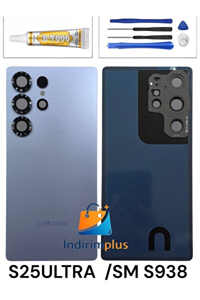 Samsung Uyumlu S25 Ultra Arka Kapak S25 Ultra Arka Pil Kapağı Mavi Titanyum Renk Lensli Full Set