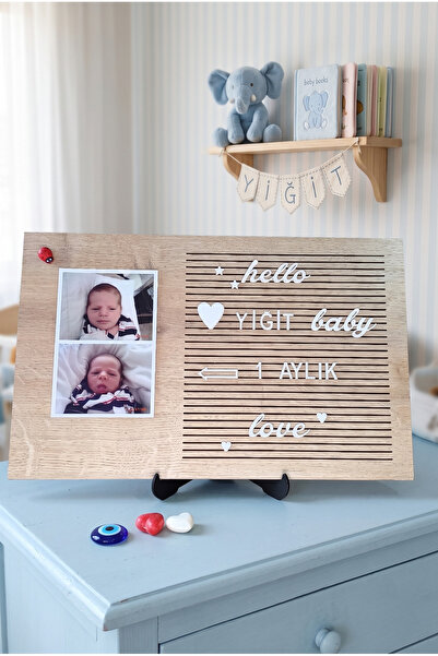fikirstore Resimlikli Rustik Ahşap Mesaj Panosu Yazı Tahtası Ahşap Stantlı Beyaz Harf Setli 40x25cm