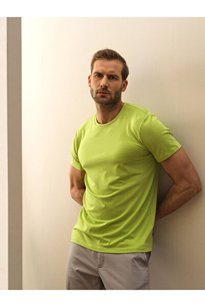 Xint Erkek Yeşil Slim Fit Pamuklu Basic Tişört