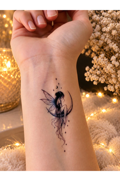 Genel Markalar Ay Üzerinde Peri Kızı Geçici Dövme Minimal Tiny Tattoo Suya Da...