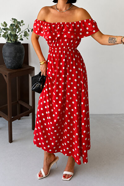 İLKCET MODA Viscose Fabric Madonna Collar Women's Long Dress
