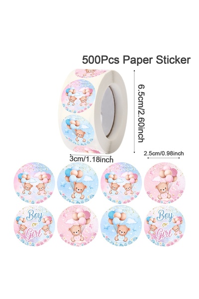 Choice 01 500pcs Pink Blue Bear Stickers Gender Reveal Decorations Cute Bear ...