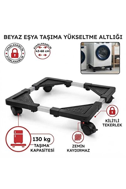 SEMACAN Çeksür Teleskopik Beyaz Eşya Altlığı Tekerlekli Ve Frenli Buzdolabı Ç...