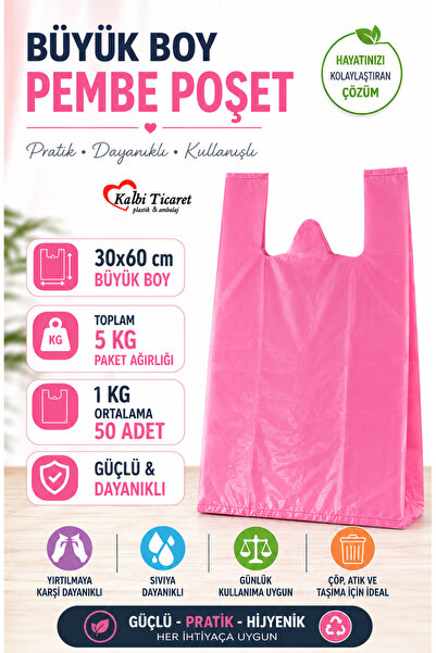 Kalbi Ticaret Kalın Pembe Poşet Büyük Boy 5 Kg Market Manav Poşeti Çöp Poşeti...