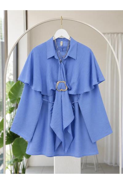 MODA VEDAT Kadın Pelerin Detaylı Tokalı Tunik -0370