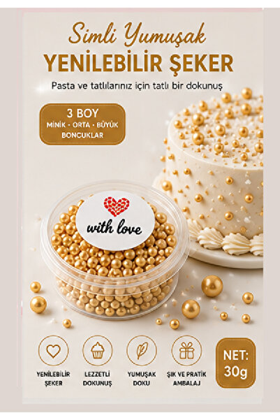 hediyehobihersey İnci Şeker, Yenilebilir Simli Pasta Süsü, Şekerleme, Sarı Pa...