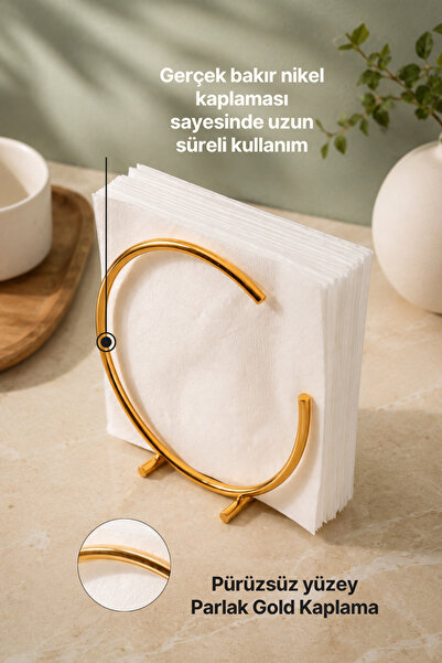 mba decor metal bending art Dolunay Model Gold Paslanmaz Dolu Demir Lüks Peçetelik Sunum Mutfak Dekorasyonu Sofra