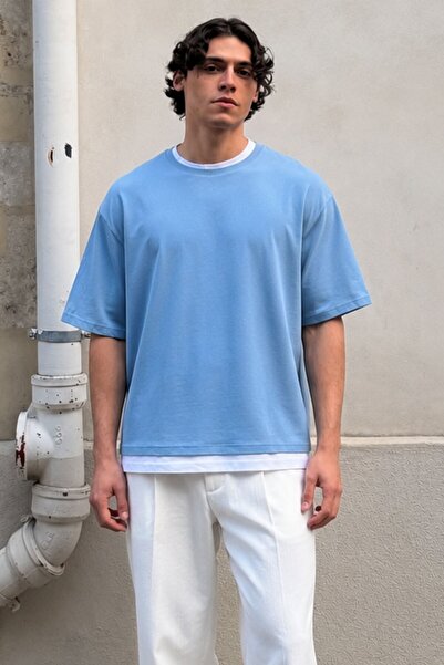 Madmext Oversize Men's Blue T-Shirt 4978