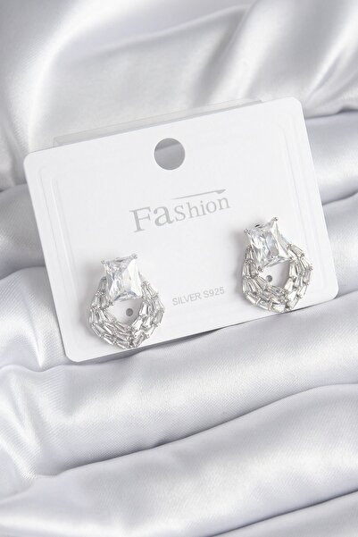 Inure Jewelry أقراط نسائية من النحاس الفضي اللون بحجر الزركون