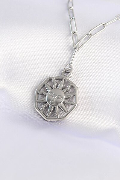 Inure Jewelry 316L Steel Chain Silver Color Sun Necklace