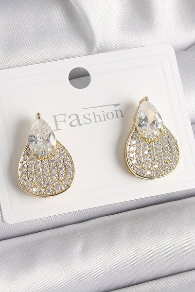 Inure Jewelry Brass Gold Color Zircon Stone Drop Model Women's Earrings