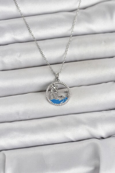 Inure Jewelry سلسلة فولاذية 316L فضية اللون مرصعة بحجر الزركون على شكل البحر ...