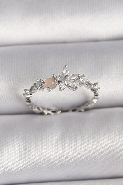 Inure Jewelry النحاس الفضي اللون الزركون حجر زهرة نموذج حلقة قابلة للتعديل