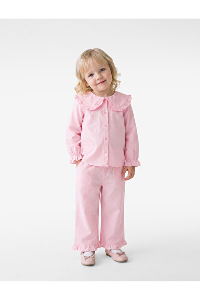 Koton Cotton Ruffled Heart Detailed Long Sleeve Baby Collar Shirt