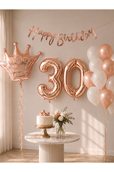 Parti Adresi 30 Yaş Doğum Günü Dekorasyon Seti – Balonlu Parti Seti Rose Gold